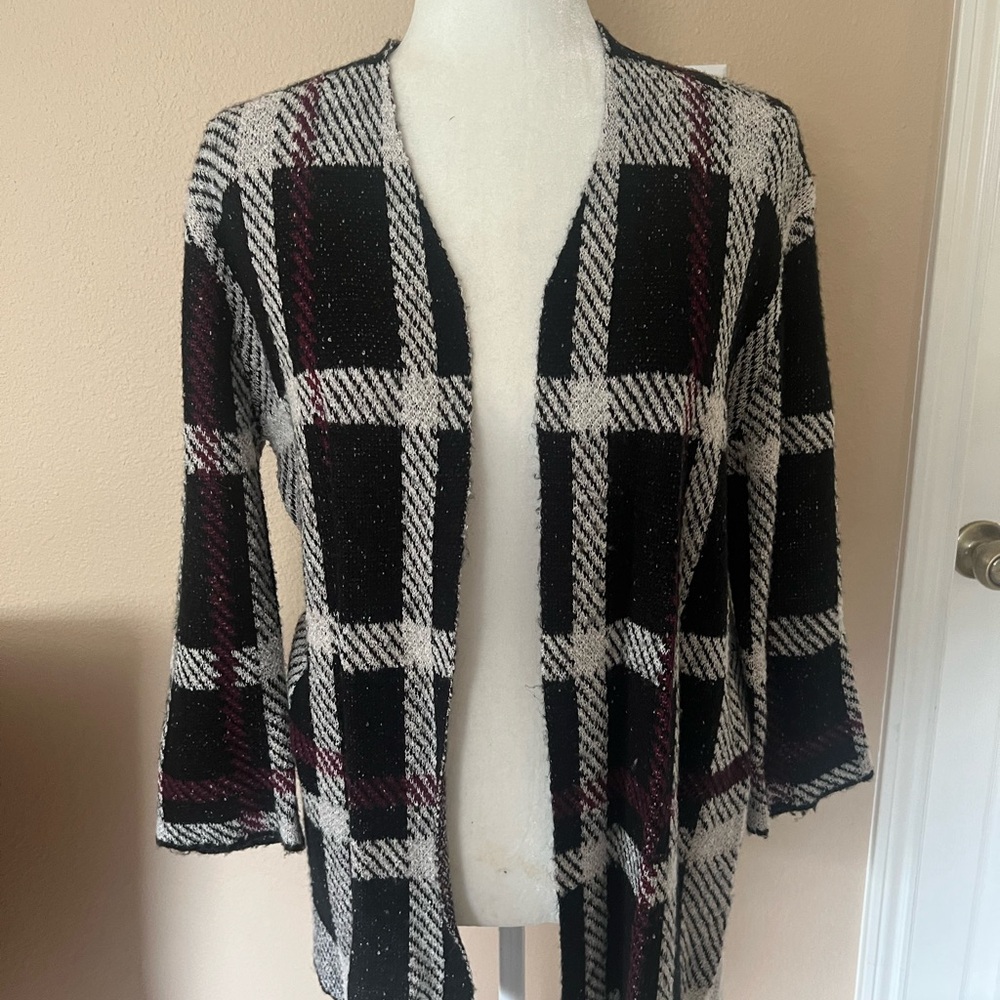 Jasper Plaid Open-Front Cardigan Sweater small